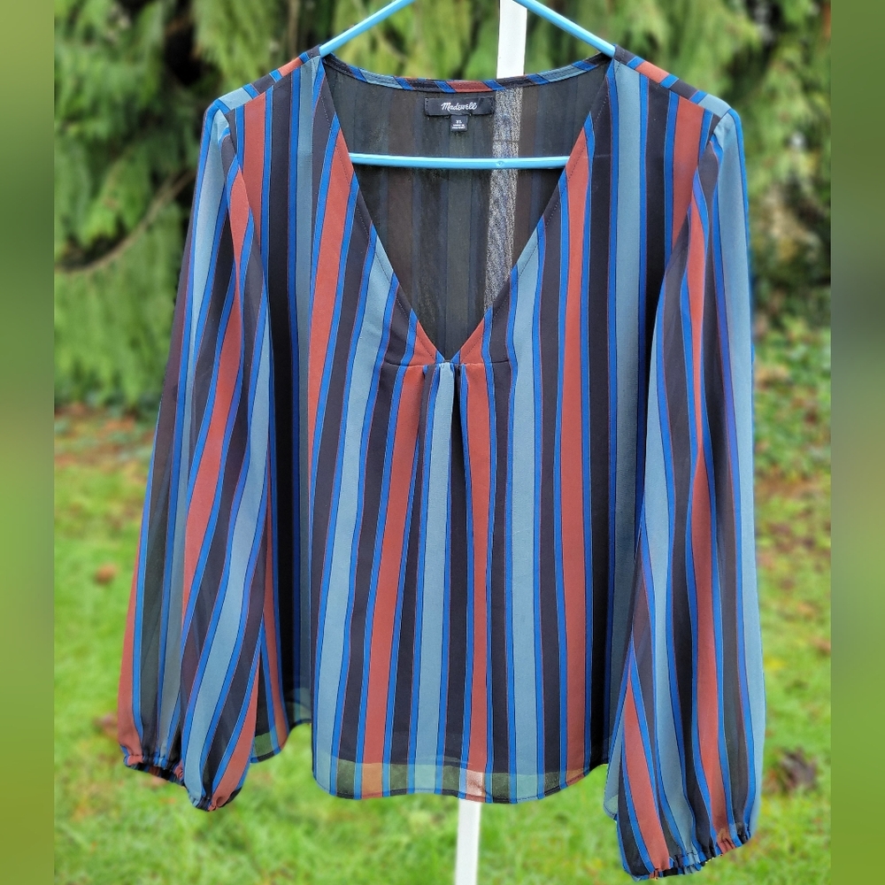 Madewell Sheer-Sleeve Top in Academy Stripe - Picture 2 of 6